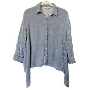 RO&DE XS Blue White Striped Rayon Button Down Shirt Side Tie Asymmetric